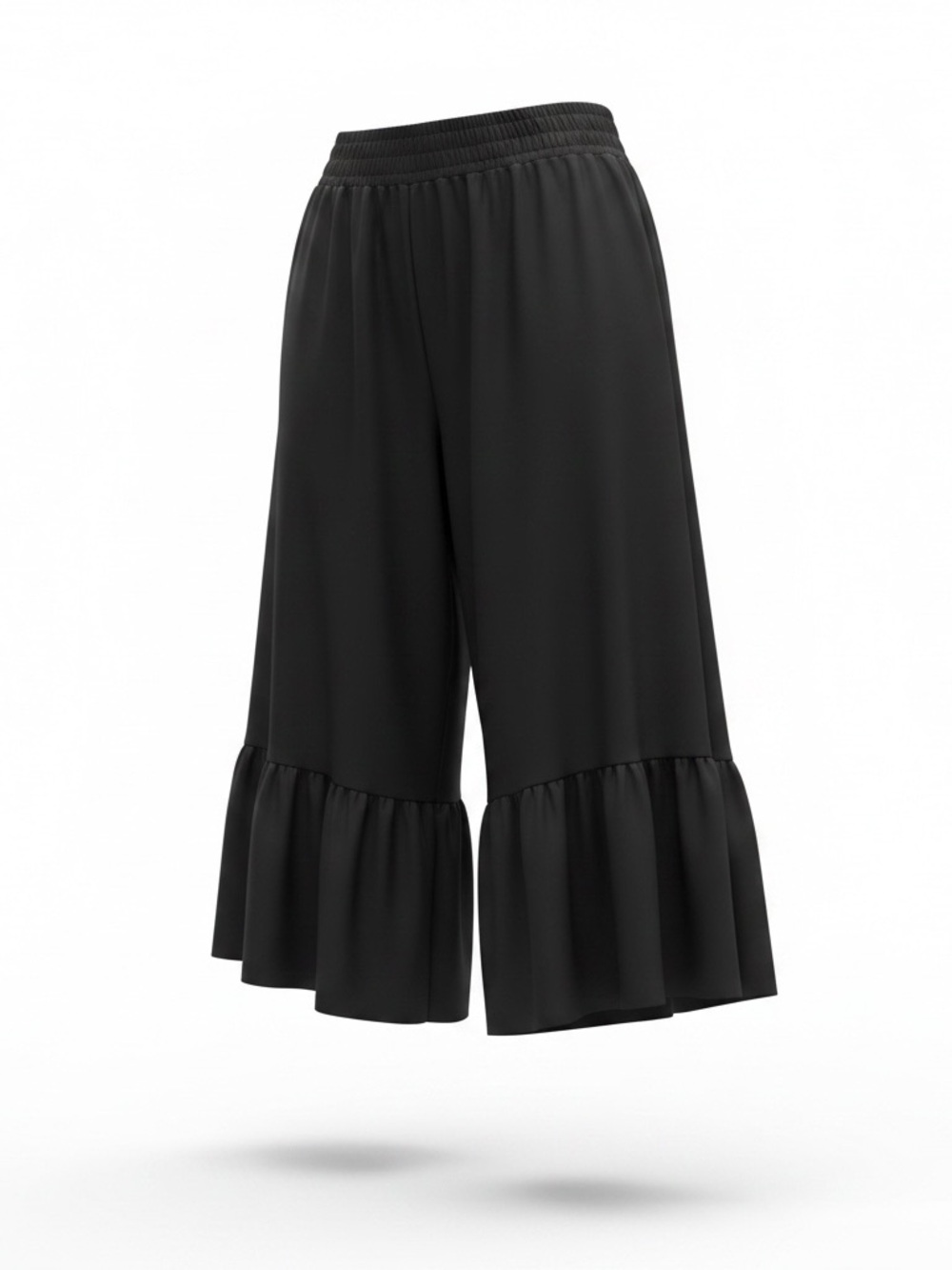 Black Wide-Leg Ruffle Hem Cropped Pants